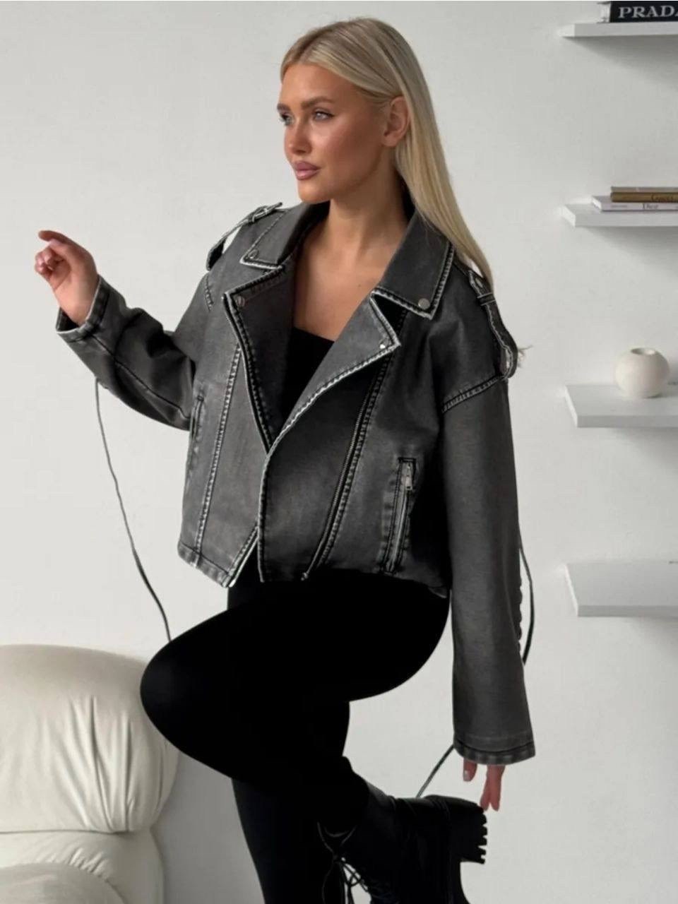 косуха винтажная куртка кожаная oversize серая monyken,серая косуха оверсайз,косуха куртка,куртка косуха женская из экокожи,кожаная куртка косуха