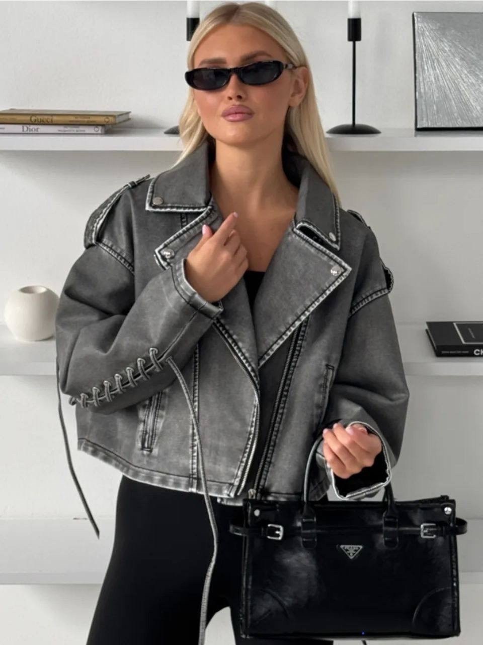 косуха винтажная куртка кожаная oversize серая monyken,серая косуха оверсайз,косуха куртка,куртка косуха женская из экокожи,кожаная куртка косуха