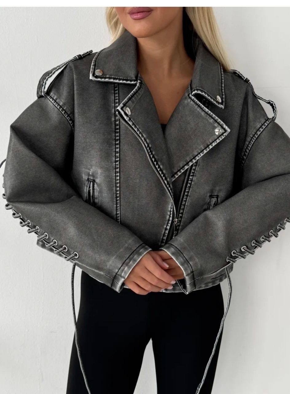 косуха винтажная куртка кожаная oversize серая monyken,серая косуха оверсайз,косуха куртка,куртка косуха женская из экокожи,кожаная куртка косуха