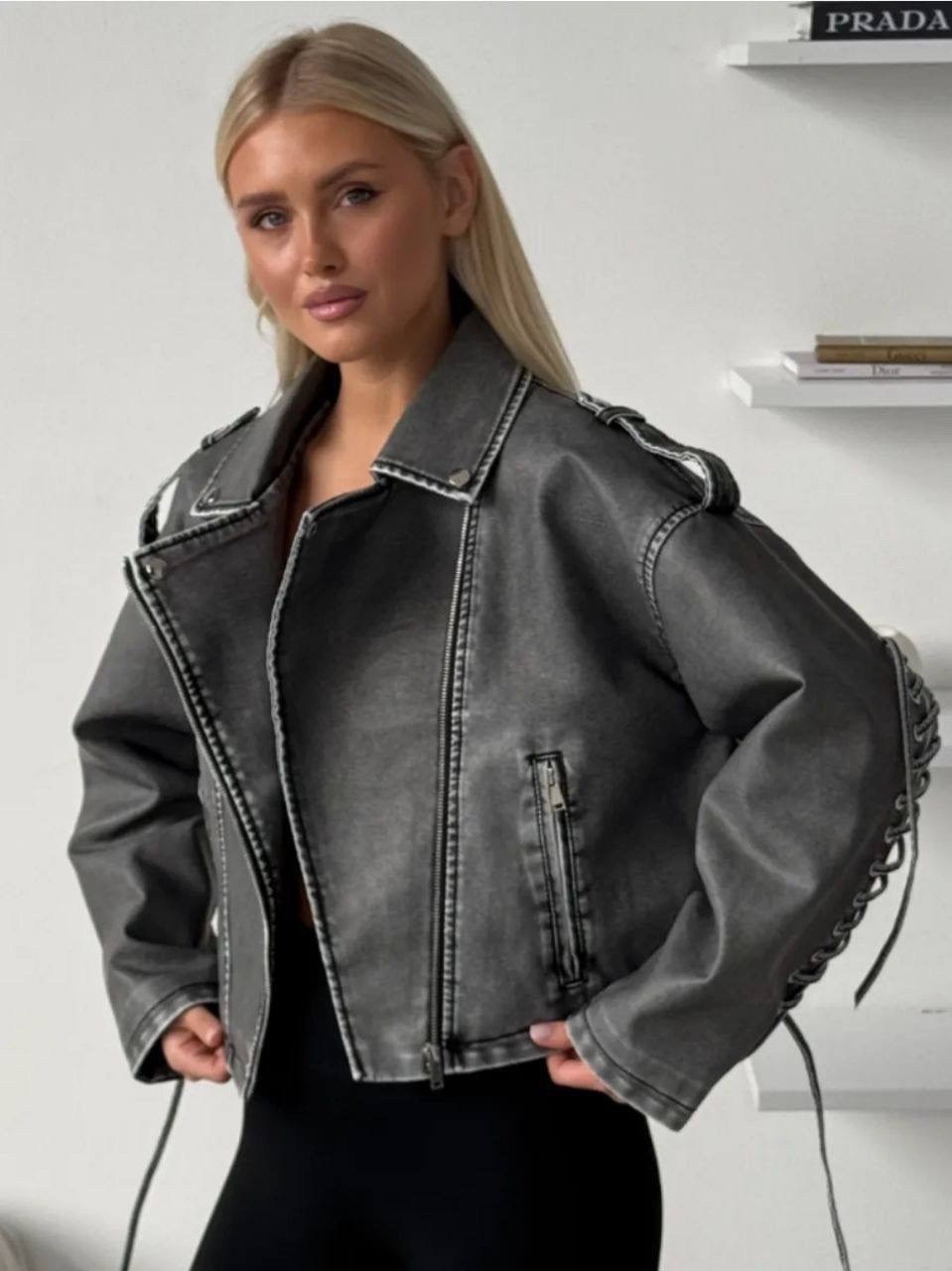 косуха винтажная куртка кожаная oversize серая monyken,серая косуха оверсайз,косуха куртка,куртка косуха женская из экокожи,кожаная куртка косуха
