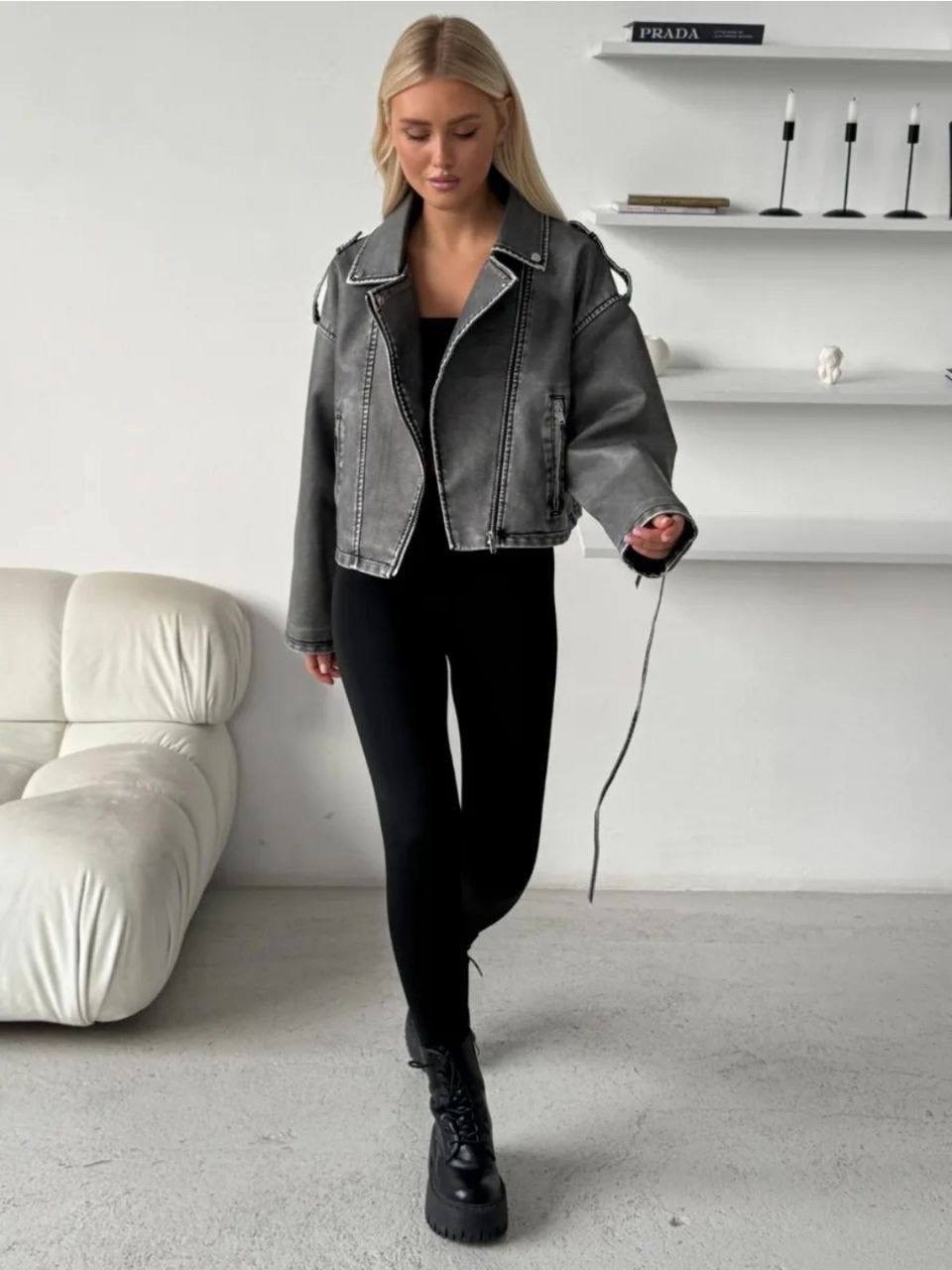 косуха винтажная куртка кожаная oversize серая monyken,серая косуха оверсайз,косуха куртка,куртка косуха женская из экокожи,кожаная куртка косуха