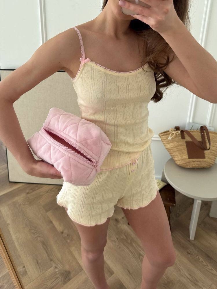 пижама домашняя с шортами и майкой из ажурного трикотажа kroy belove 317887132,пижама с шортами и майкой ажурная хлопок louloute серо-голубой,пижама женская,пижама с шортами,пижама женская с шортами