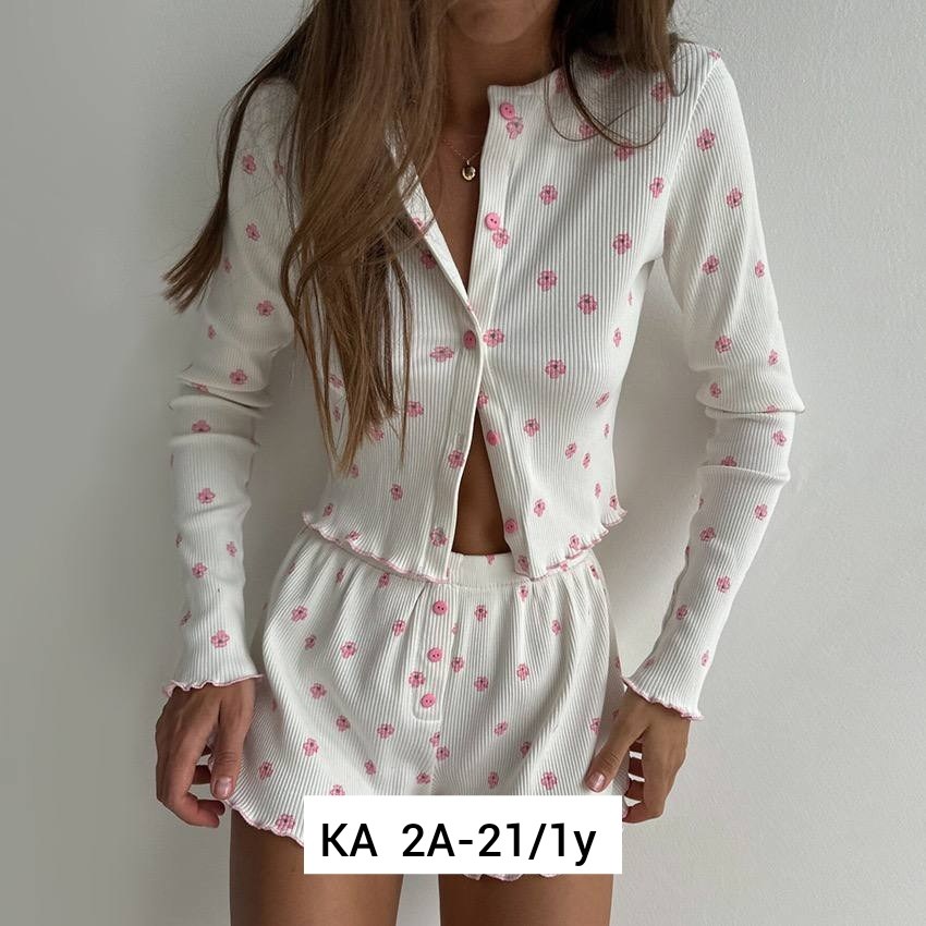 муслиновая пижама с шортами домашняя одежда lessyok 221180683,женские пижамы,женская пижама комплект,пижама женская с шортам,пижама одежда для дома