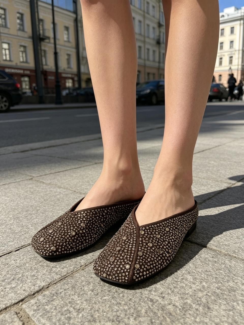 , женская, летняя,мюли со стразами,тапочки со стразами
