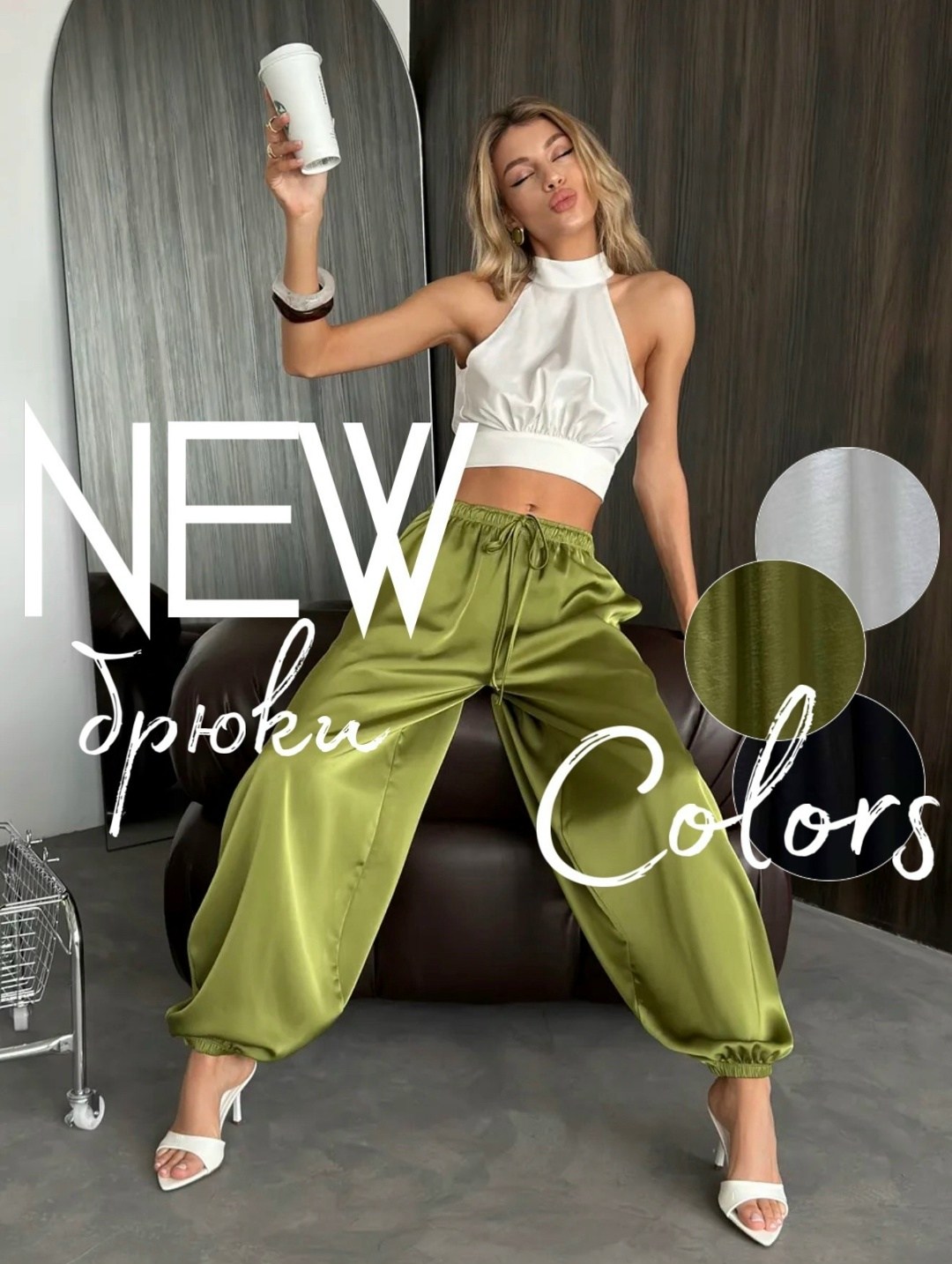 широкие атласные брюки палаццо цвета хаки river island,шелковые брюки,широкие атласные брюки палаццо цвета хаки от river island,атласные брюки,широкие брюки