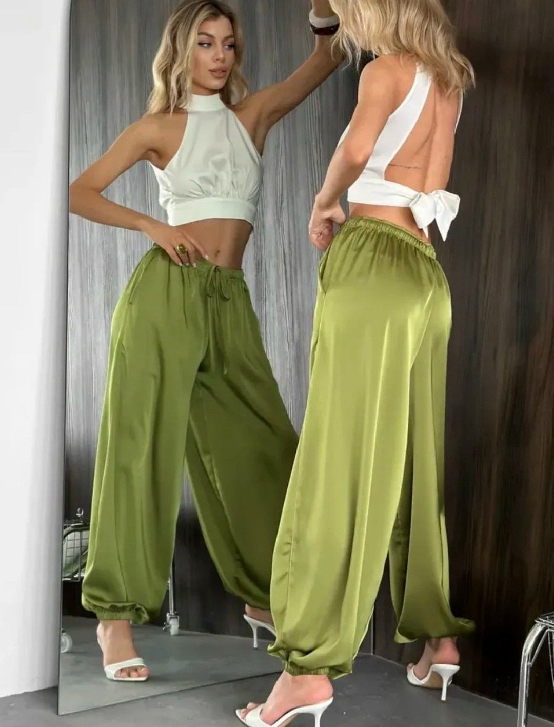 широкие атласные брюки палаццо цвета хаки river island,шелковые брюки,широкие атласные брюки палаццо цвета хаки от river island,атласные брюки,широкие брюки