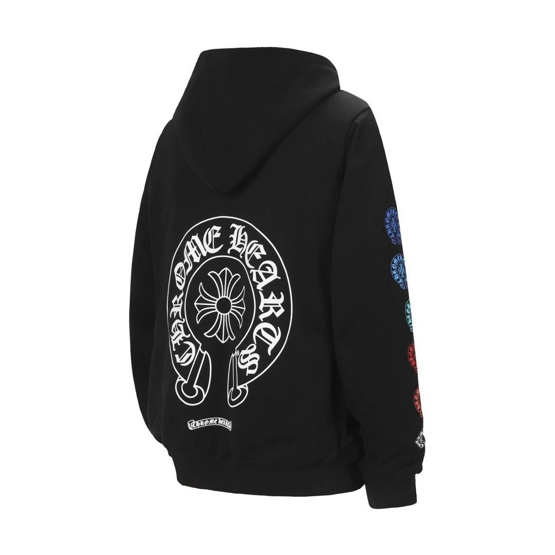chrome hearts multi color horseshoe logo zip up hoodie black,chrome hearts multi color horseshoe black zip up hoodie,chrome hearts multi color horseshoe black zip up hoodie size medium,зип худи chrome