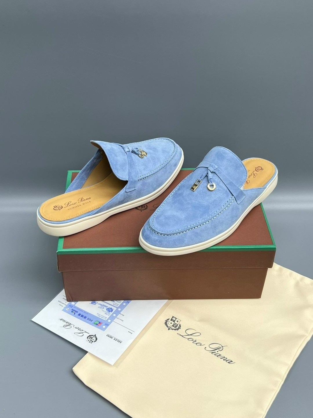 женские замшевые мюли loro piana голубые,,loro piana лоферы,loro piana мюли,мокасины лоро пиано женские
