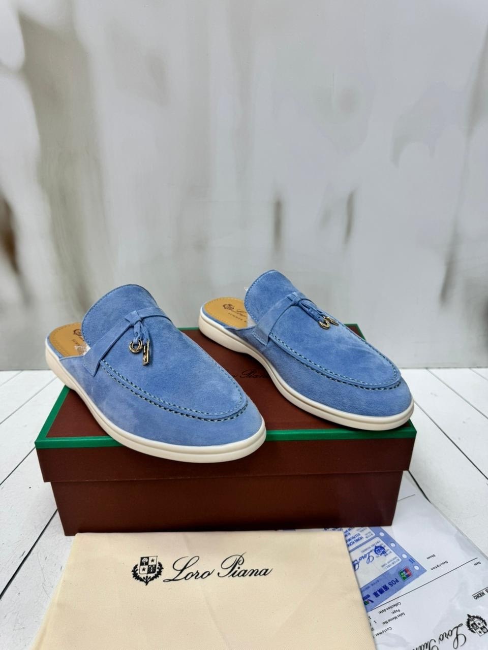 женские замшевые мюли loro piana голубые,,мюли loro piana,loro piana лоферы,мюли лоро пиано женские