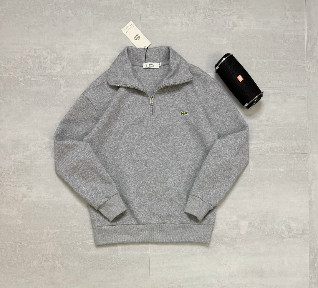 толстовка мужская lacoste casual серая,толстовка lacoste,мужская толстовка lacoste,мужская хлопковая толстовка lacoste с высоким воротом на молнии,кофта толстовка