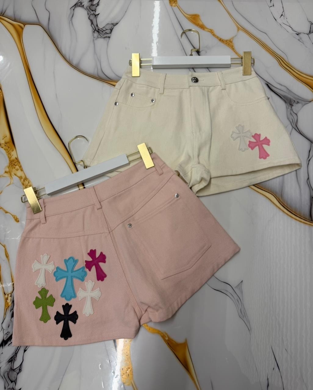шорты chrome hearts,шорты женские,шорты с вышивкой,шорты модные,шорты