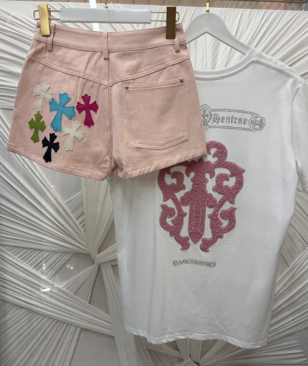 шорты chrome hearts,шорты женские,шорты с вышивкой,шорты модные,шорты