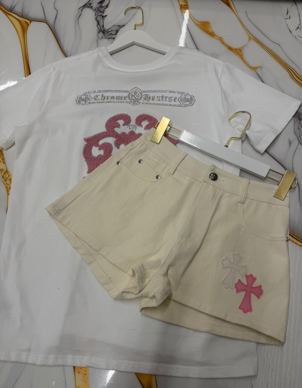 шорты chrome hearts,шорты женские,шорты с вышивкой,шорты модные,шорты