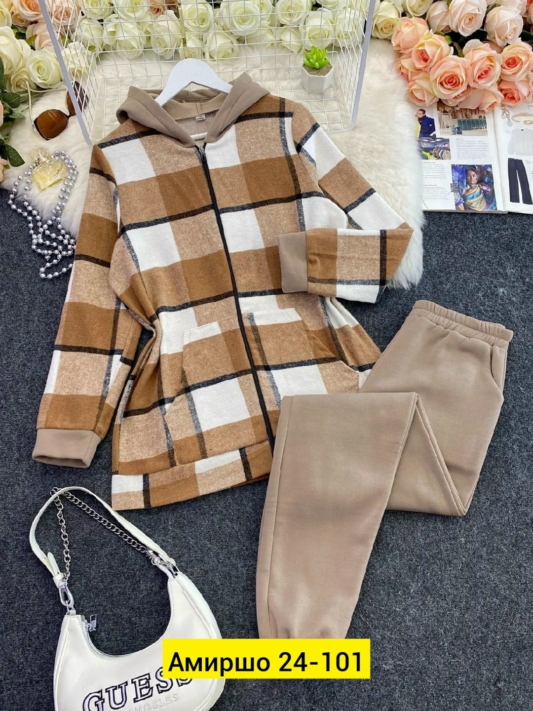 костюм женский,рубашка оверсайз теплая в клетку удлиненная amy store,теплый костюм,женский костюм на флисе,костюм женский ткань кашемир на флисе