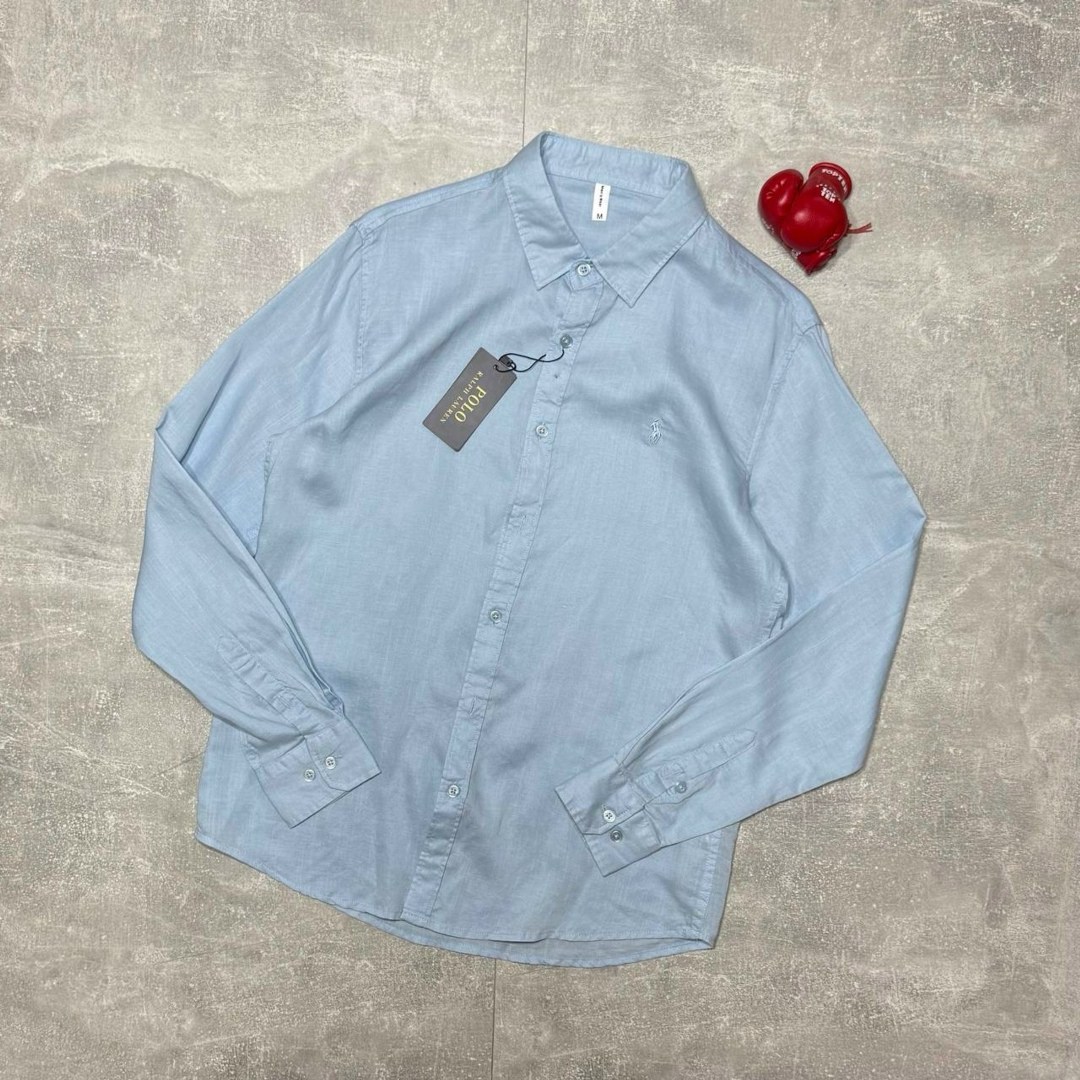 повседневная рубашка,рубашка,рубашка классического кроя из шамбре polo ralph lauren на пуговицах спереди, синий,мужская повседневная рубашка,однотонная рубашка