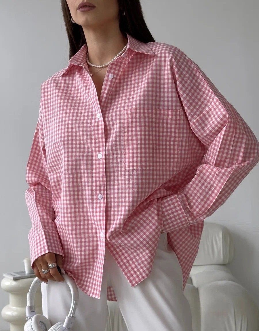 рубашка оверсайз летняя в клетку betrendy wear,рубашка женская в клетку,рубашка женская,рубашка оверсайз в клетку,рубашка в клетку