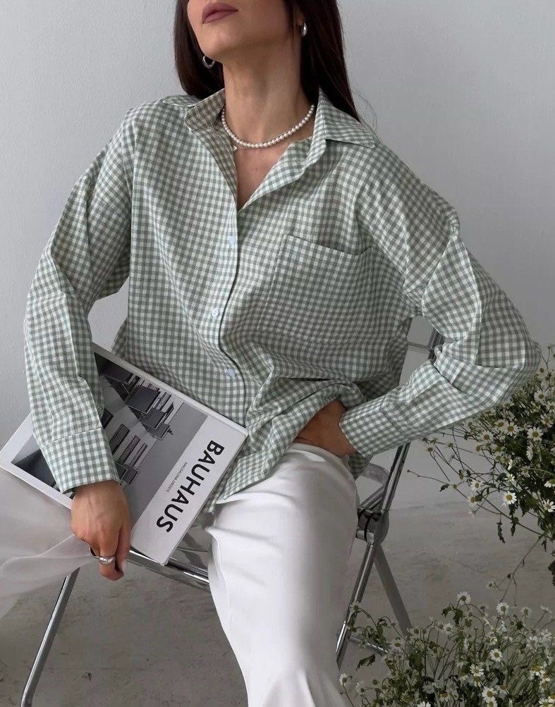 рубашка оверсайз летняя в клетку betrendy wear,рубашка женская в клетку,рубашка женская,рубашка оверсайз в клетку,рубашка в клетку