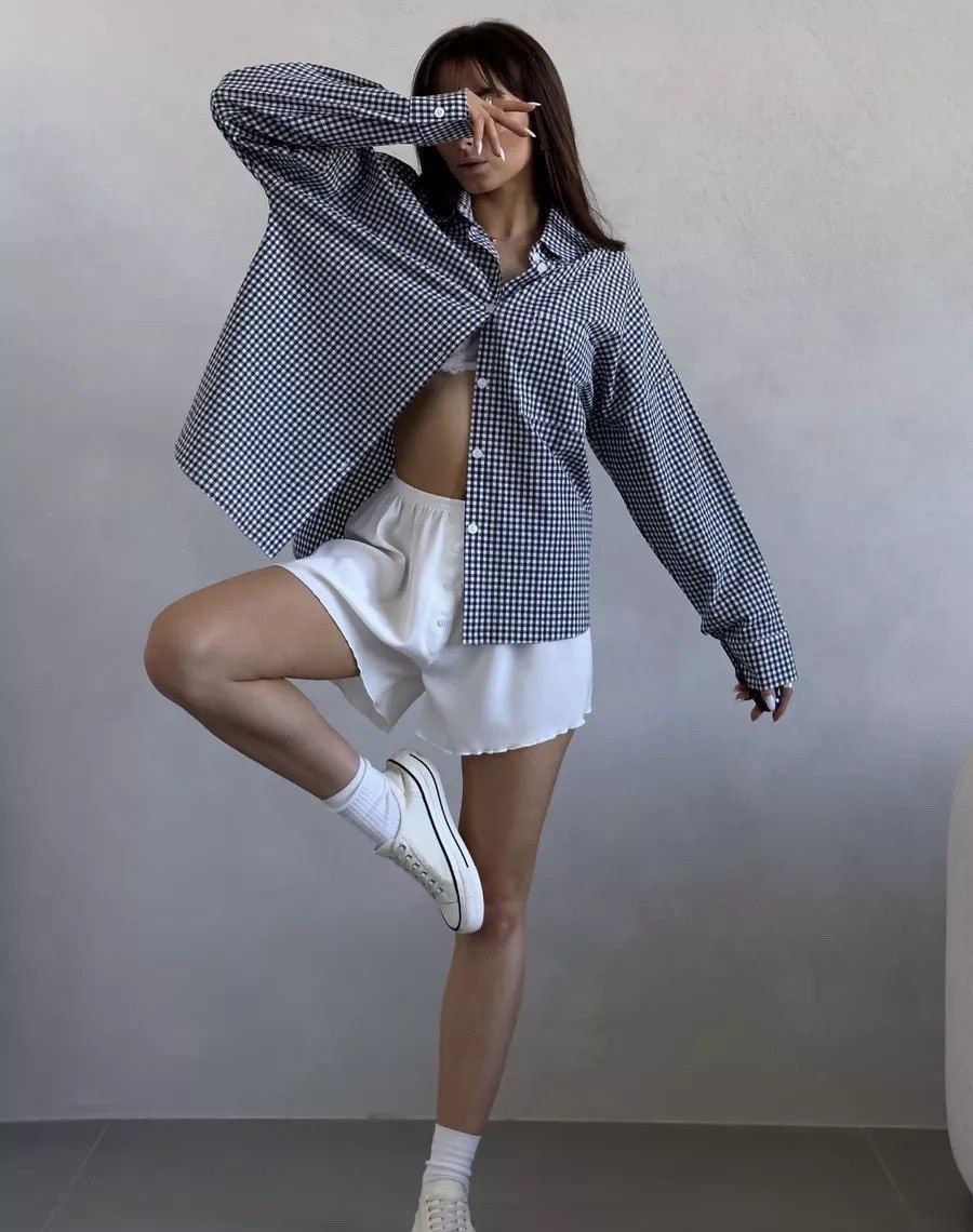 рубашка оверсайз летняя в клетку betrendy wear,рубашка женская в клетку,рубашка женская,рубашка оверсайз в клетку,рубашка в клетку