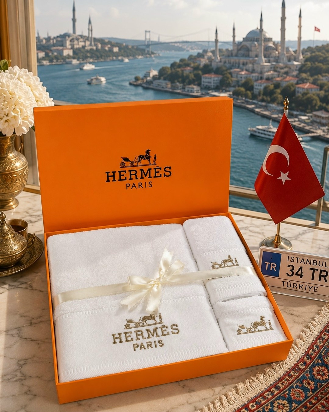 набор полотенец hermes,полотенце hermes,подарочный набор полотенец hermes из 3 штук,подарочный комплект полотенец hermes,махровые полотенца hermes