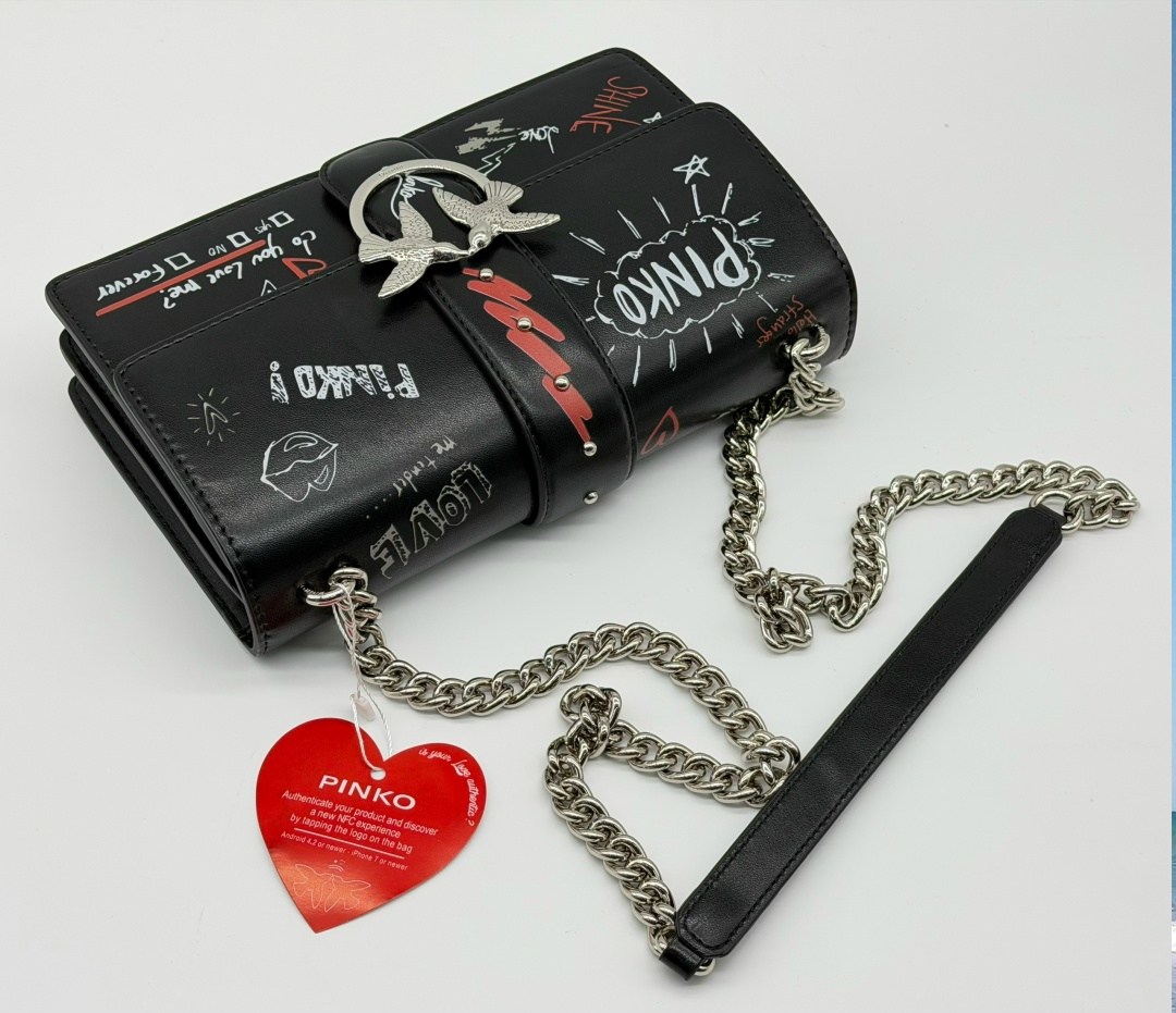 сумка pinko love graffiti клатч с птицами,сумка pinko love graffiti чёрная кожа,сумка pinko,женская сумка pinko,сумка pinko love graffiti
