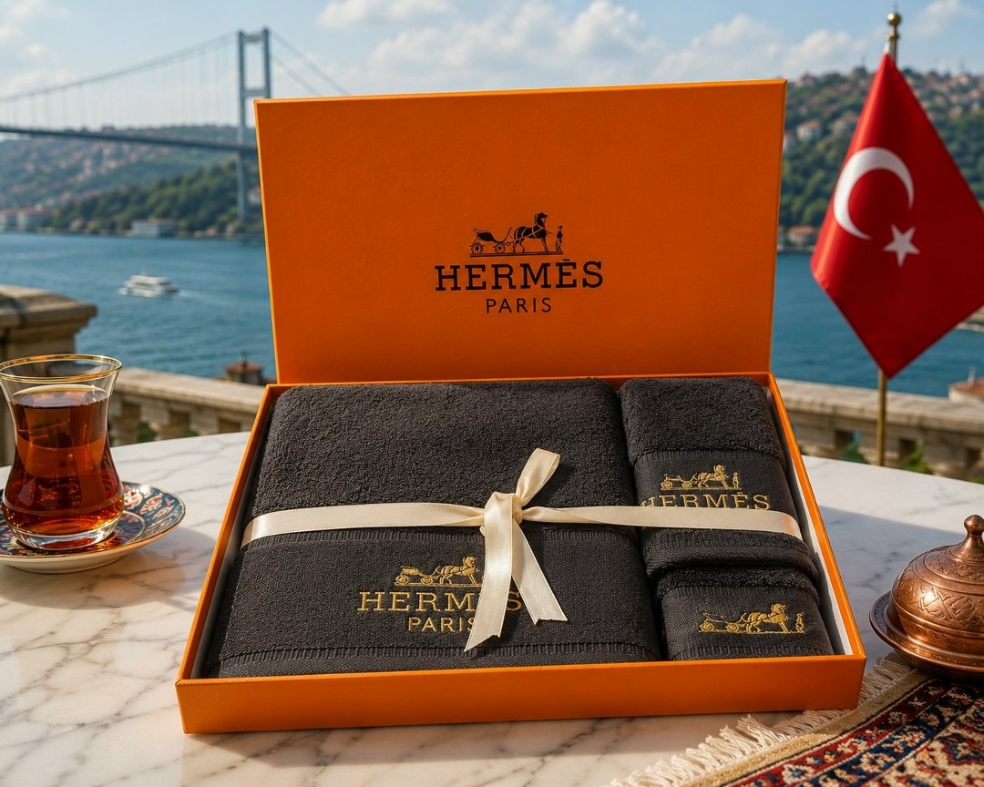 набор полотенец hermes,полотенце hermes,подарочный набор полотенец hermes из 3 штук,подарочный комплект полотенец hermes,махровые полотенца hermes