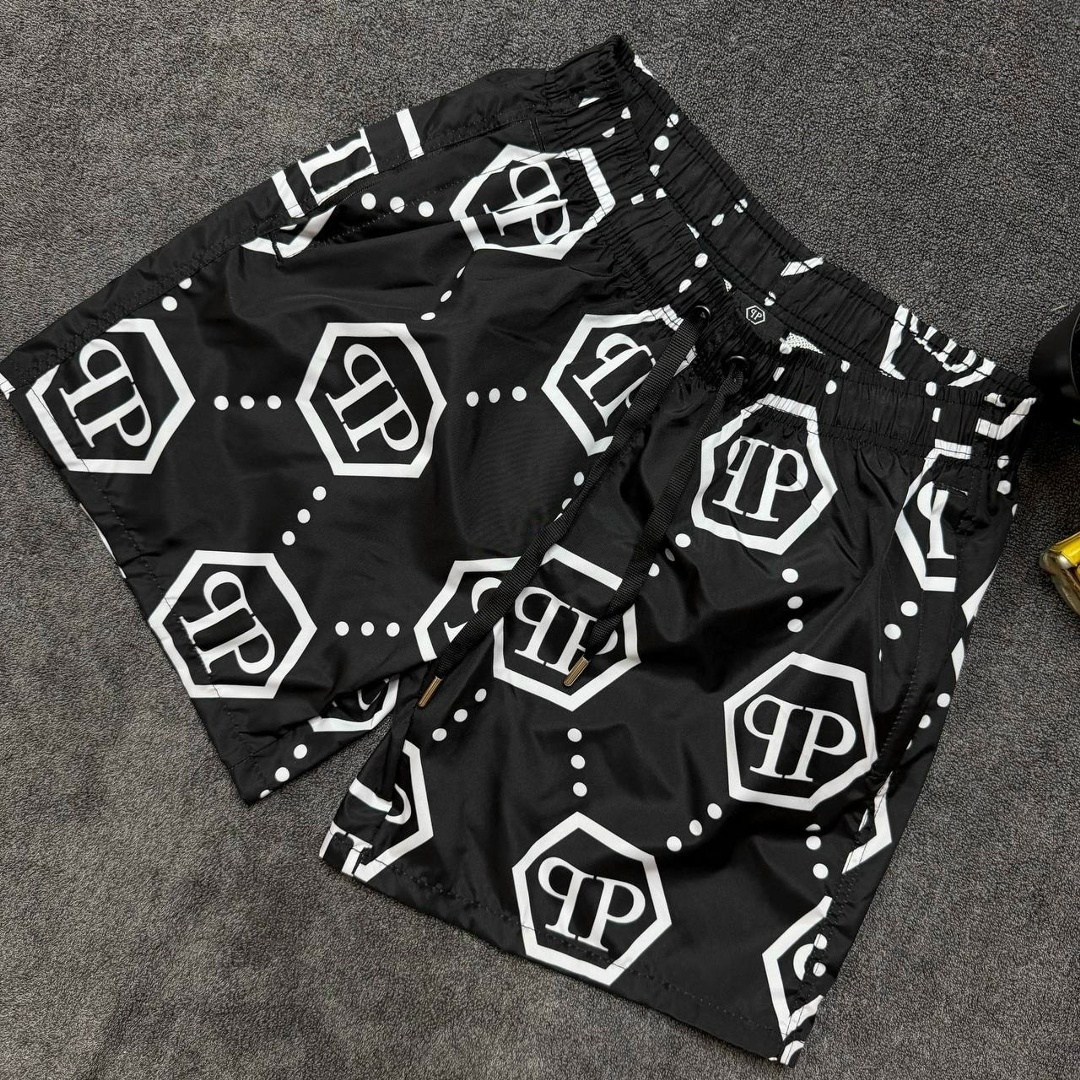плавательные шорты philipp plein,шорты для плавания philipp plein,шорты для плавания с монограммой philipp plein белый,шорты для плавания с монограммой philipp plein черный,шорты филипп плейн мужские
