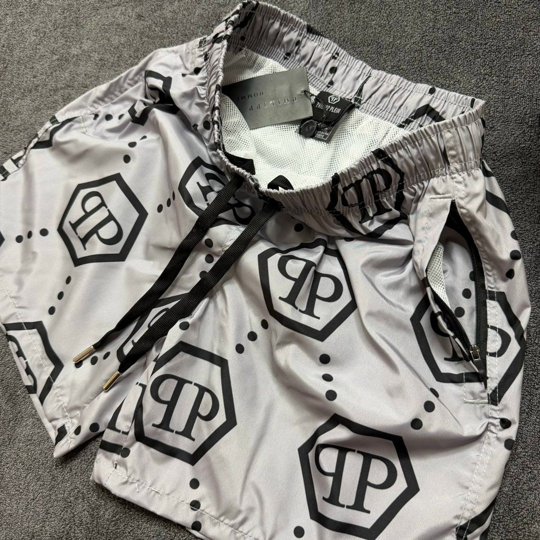 плавательные шорты philipp plein,шорты для плавания philipp plein,шорты для плавания с монограммой philipp plein белый,шорты для плавания с монограммой philipp plein черный,шорты филипп плейн мужские