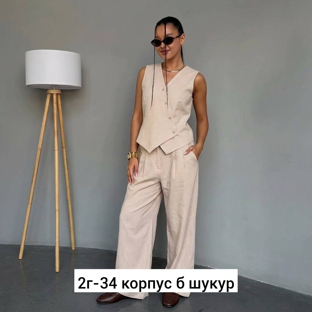 костюм льняной брючный с жилетом much love,костюм льняной брючный с жилетом,женские костюмы брючные,льняной костюм женский брючный с жилеткой,брючный костюм с жилетом