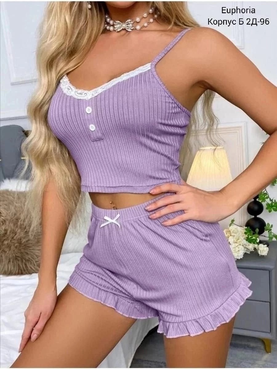 женская пижама с шортами 83502 (фиолетовый),пижама из лапши,пижама женские,пижама с шортами,женская пижама с шортами розовый