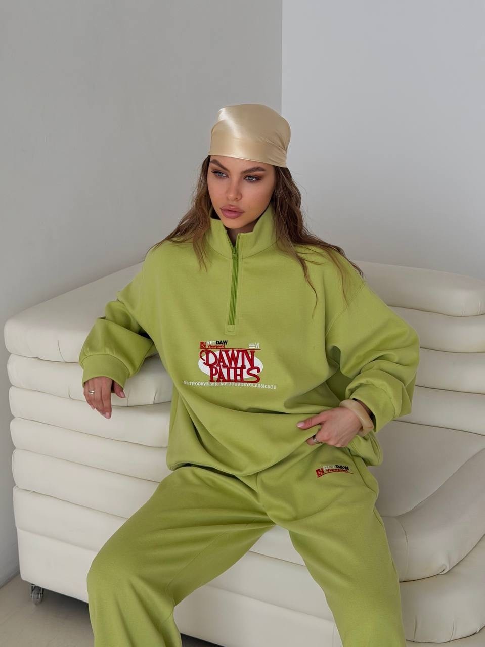 спортивный костюм двойка sporty&rich w suits цвет желтый лимонный,спортивный костюм,толстовка с брюками,женский костюм,спортивный костюм женский