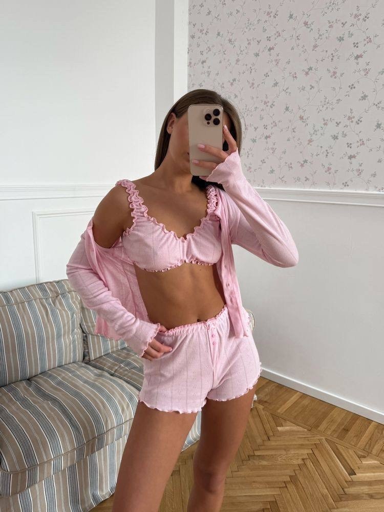 пижама женская,пижама комплект,пижама с рюшами,пижама женская с шортам,пижама розовая