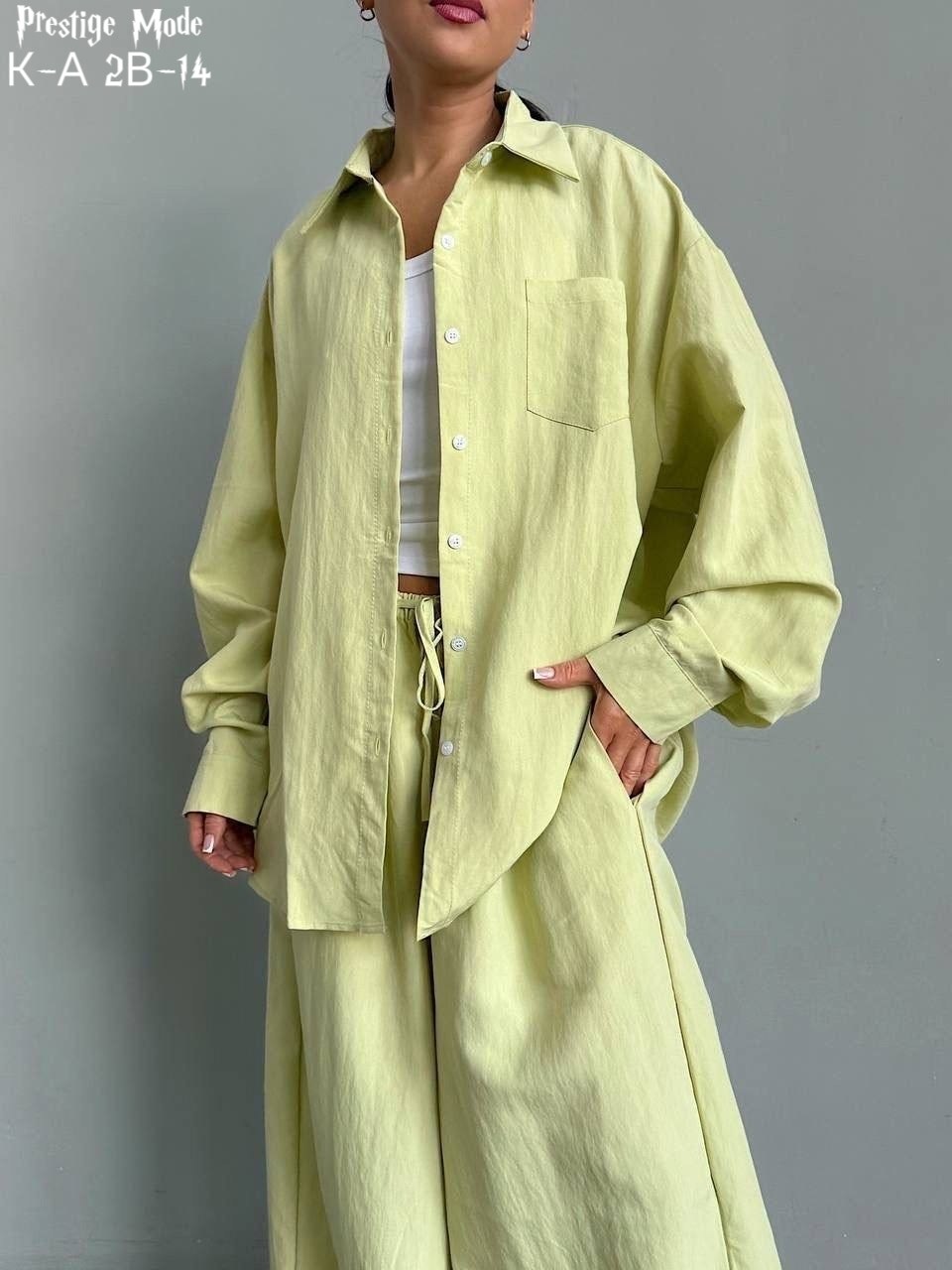 идеальный костюм изо льна: рубашка + брюки, lemon - l-xl,льняной костюм с брюками,идеальный костюм изо льна рубашка + брюки lemon,костюм с брюками,костюм повседневный