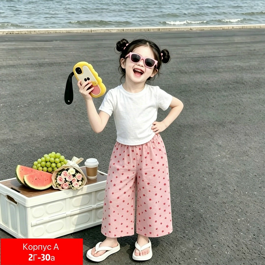 летняя одежда для девочек,брюки модные,широкие брюки,брюки с широкими штанинами,комплект одежды для девочек