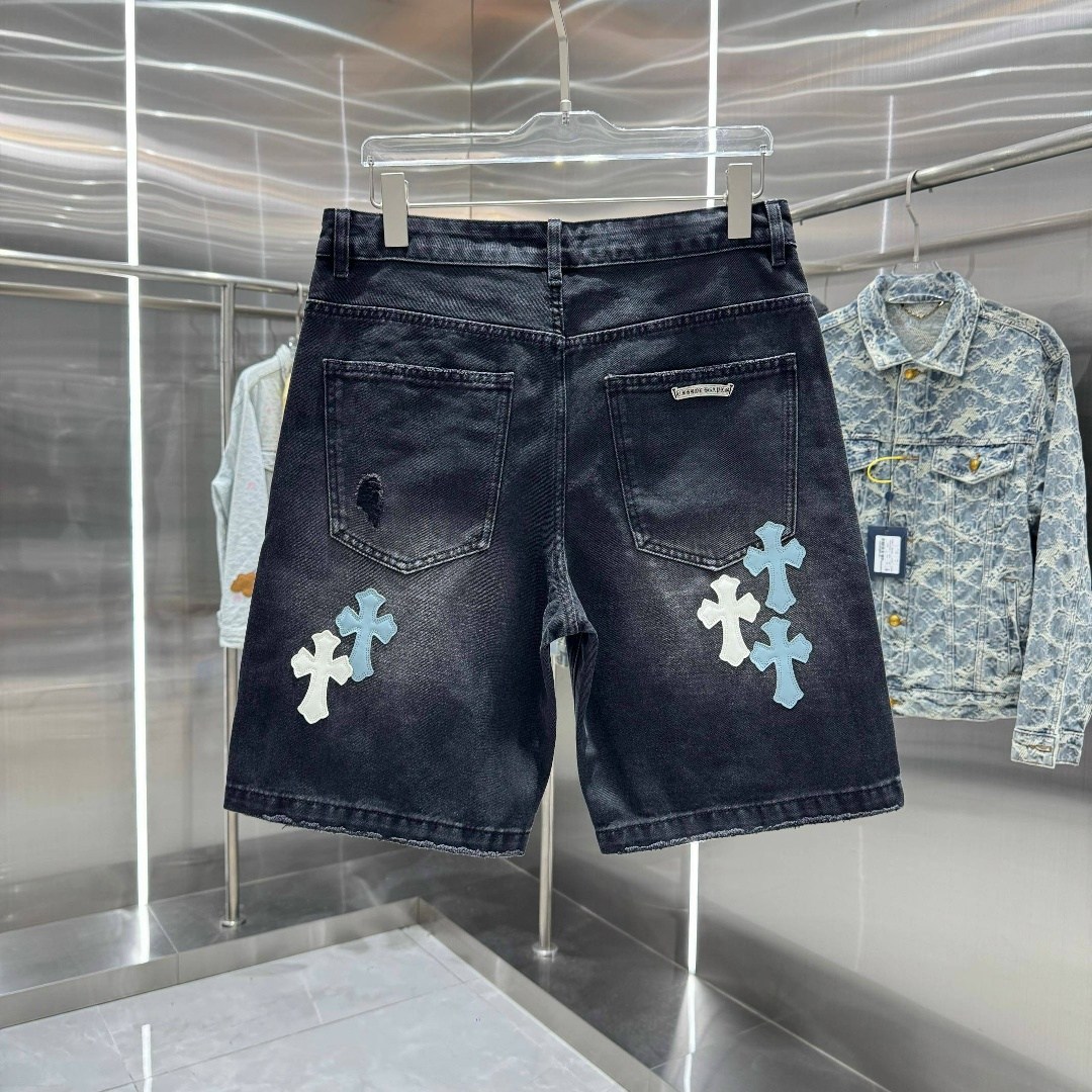 джинсовые шорты,шорты chrome hearts,брендовые шорты,шорты хром хартс,мужские джинсовые шорты