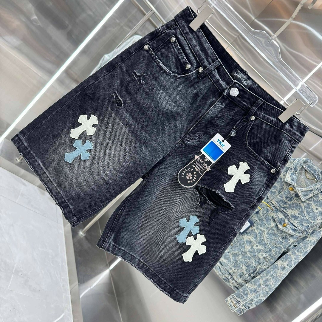 джинсовые шорты,шорты chrome hearts,брендовые шорты,шорты хром хартс,мужские джинсовые шорты