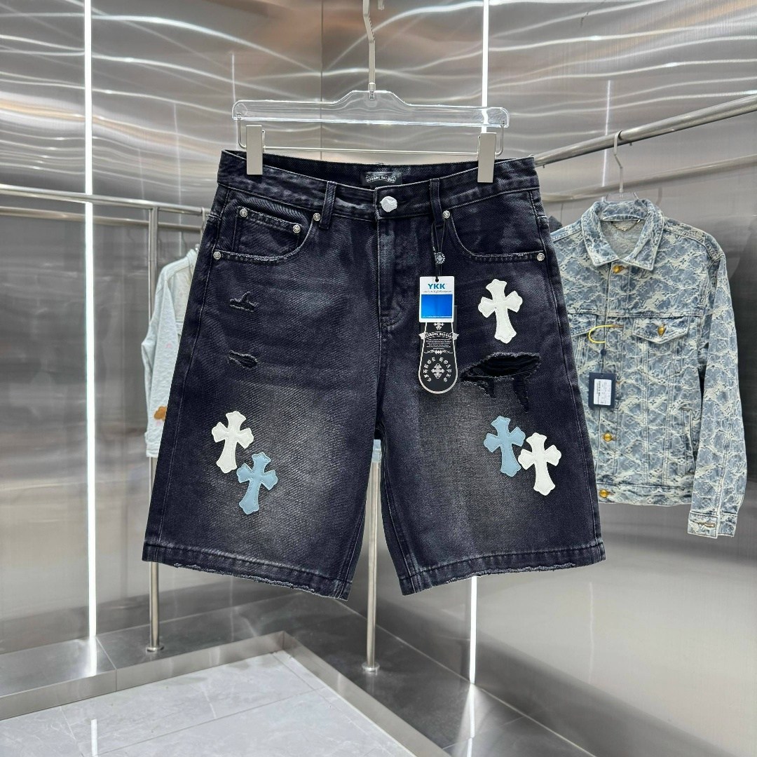 джинсовые шорты,шорты chrome hearts,брендовые шорты,шорты хром хартс,мужские джинсовые шорты