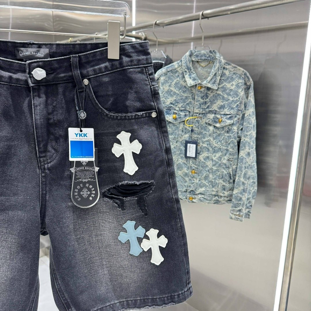 джинсовые шорты,шорты chrome hearts,брендовые шорты,шорты хром хартс,мужские джинсовые шорты