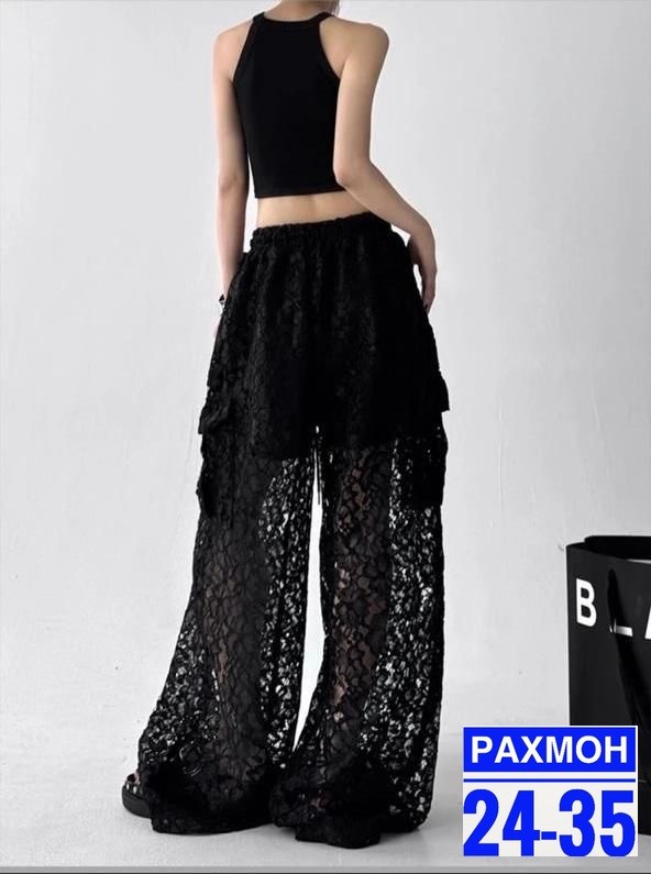 кружевные брюки,брюки кружевом,брюки из кружева,брюки женские fly 4211 черные 42 ru,брюки гипюровые