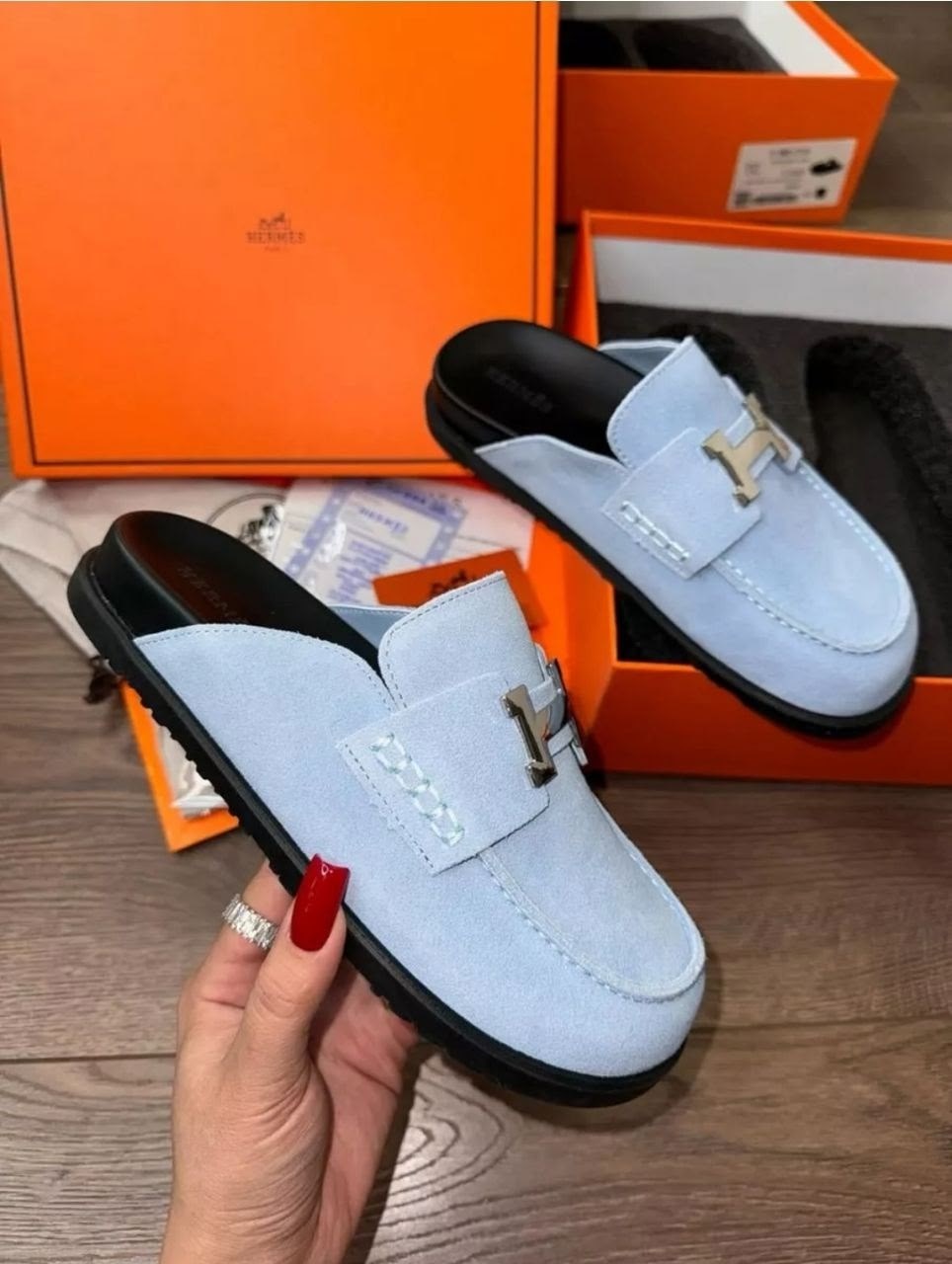 ,лоферы женские замшевые hermes,мюли женские,замшевые мюли,замшевые сабо hermes