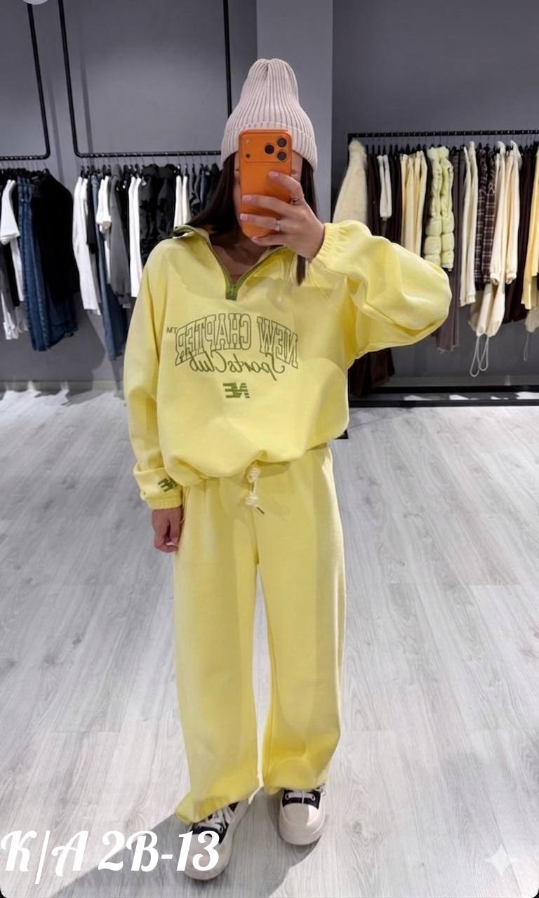 спортивный костюм двойка sporty&rich w suits,спортивный костюм двойка sporty&rich w suits цвет желтый лимонный,спортивный костюм женский,костюм спортивный на молнии палаццо с кулиской 05mrk цвет желты