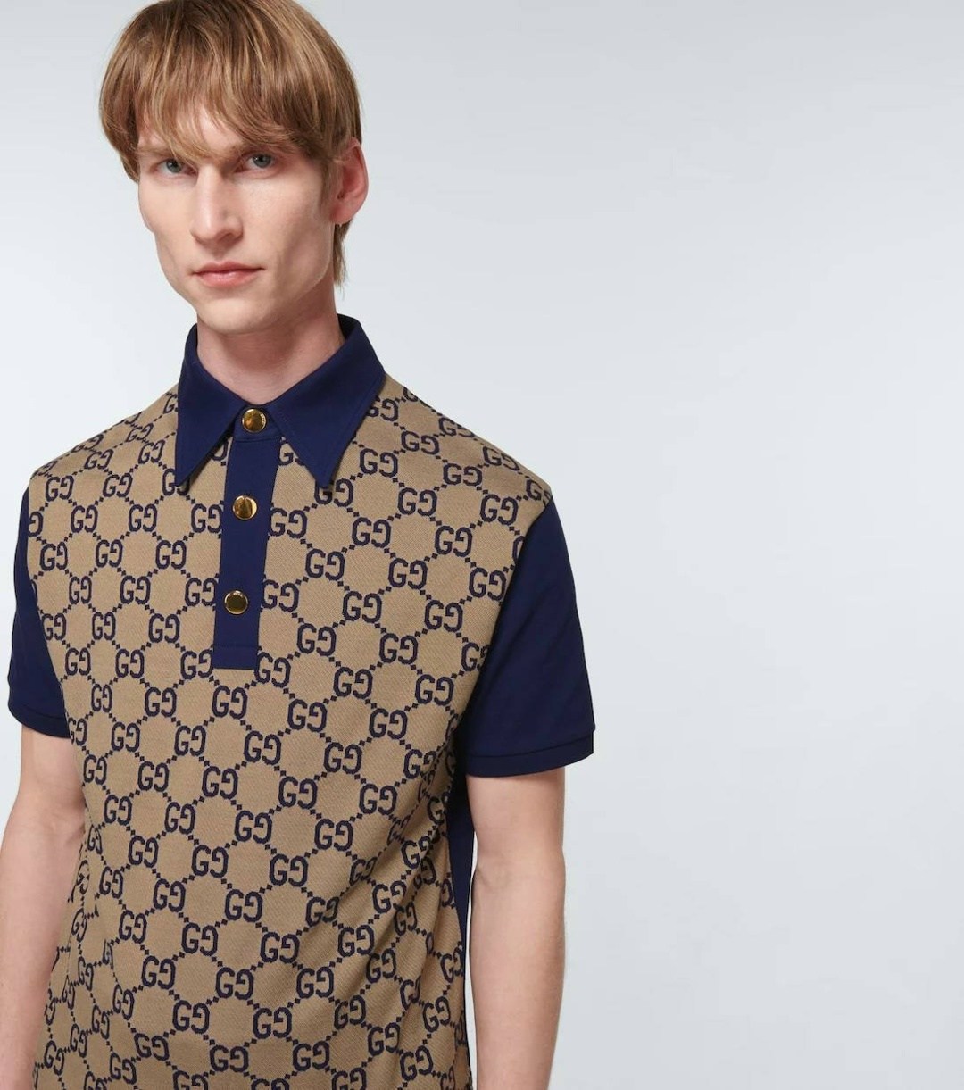 рубашка-поло мужская gucci maxi gg бежевый,gucci maxi gg monogram polo shirt,gucci polo,gucci piqu polo shirt with silk in brown dark blue,гуччи рубашка