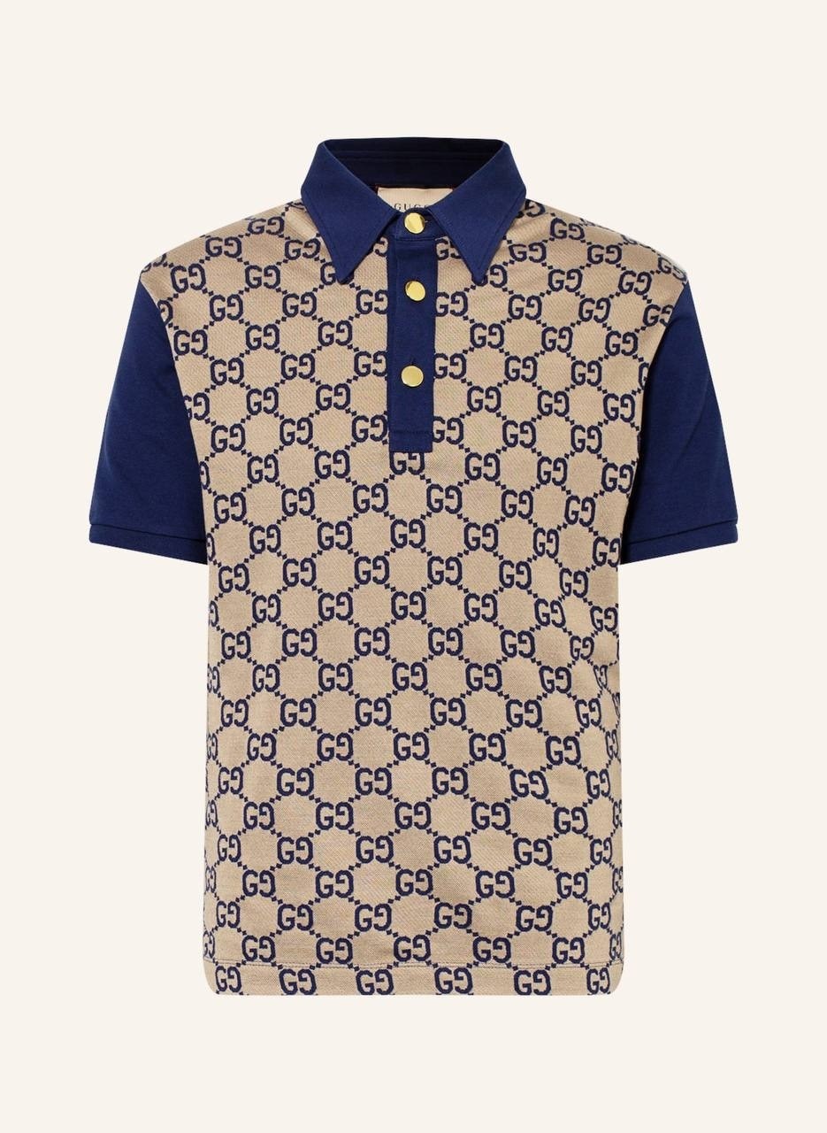 рубашка-поло мужская gucci maxi gg бежевый,gucci maxi gg monogram polo shirt,gucci polo,gucci piqu polo shirt with silk in brown dark blue,гуччи рубашка
