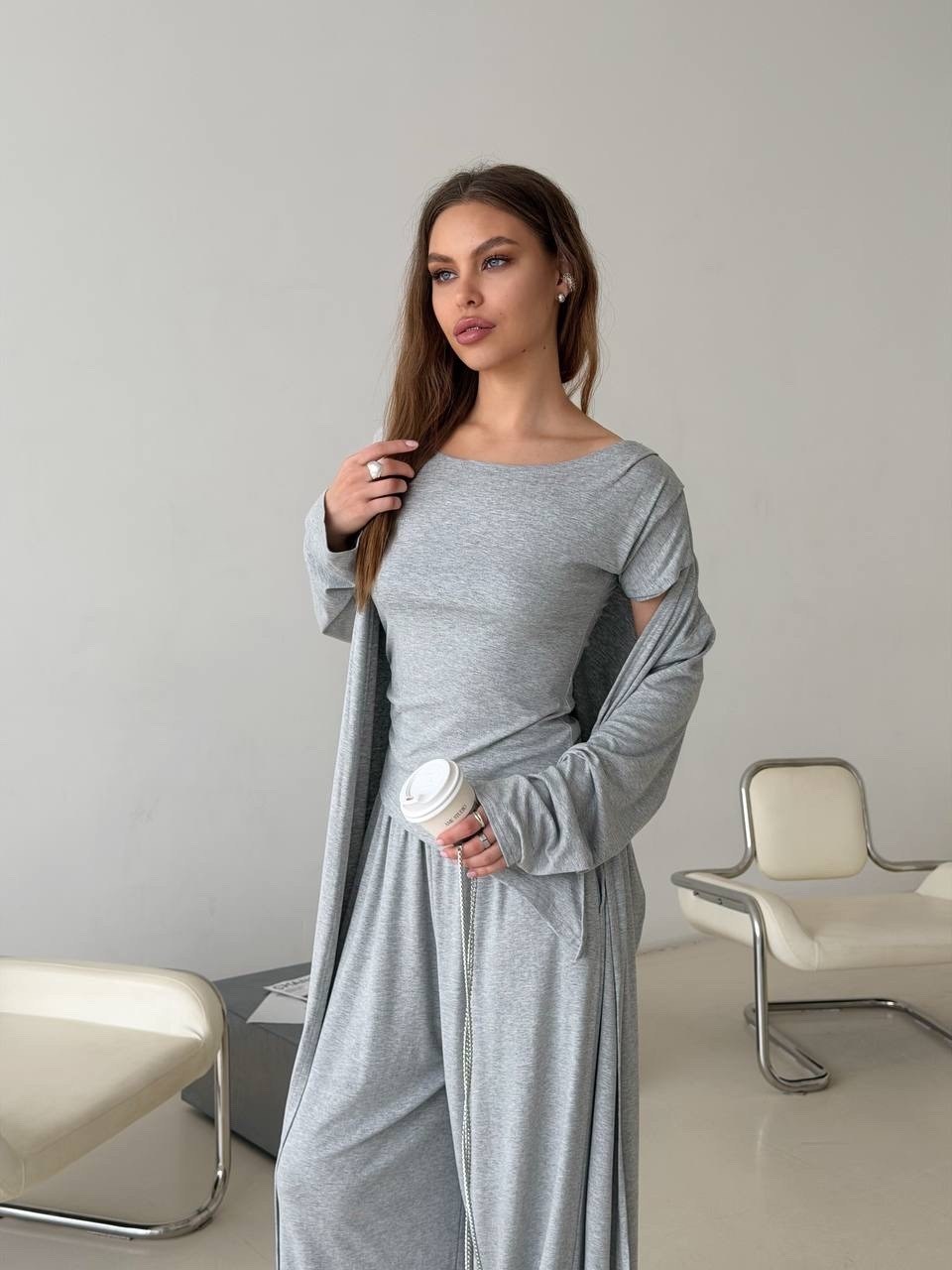 комплект платье+кардиган #бш2904 серый,костюм с кардиганом,трикотажные костюмы,кардиган стильный,кардиган серый