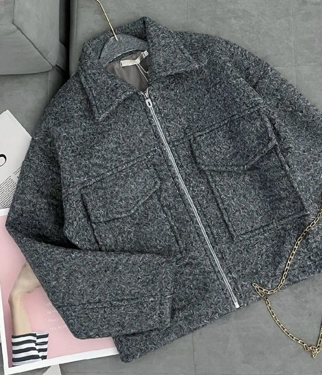 укороченная куртка из букле zara серый,куртка женская,женская короткая куртка,куртка букле женская,женское шерстяное пальто на молнии