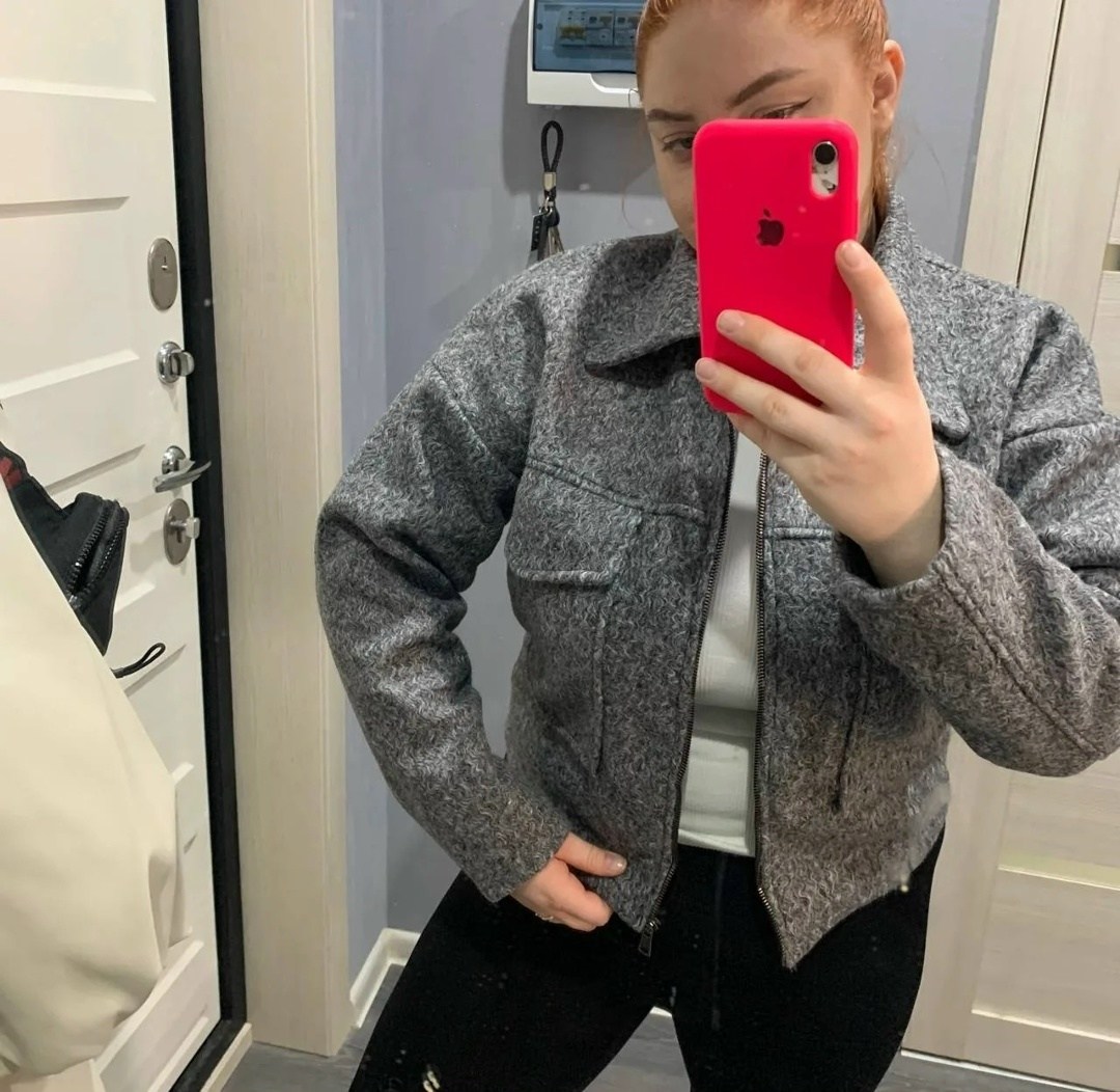укороченная куртка из букле zara серый,куртка женская,женская короткая куртка,куртка букле женская,женское шерстяное пальто на молнии