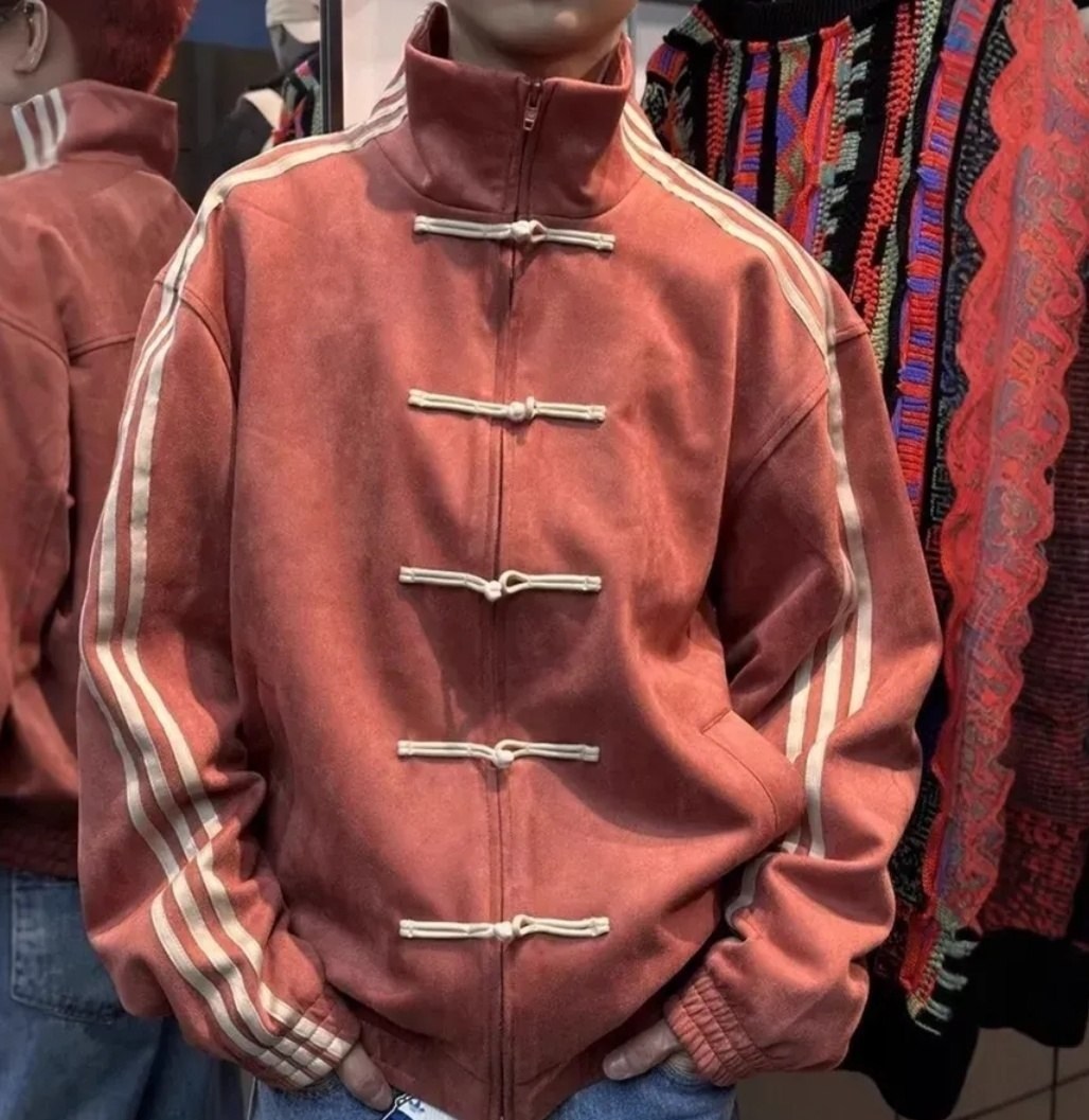 adidas мужская и женская классическая новая китайская замшевая куртка jy8276,адидас кофта в китайском стиле,adidas chinese new year jacket,костюм тан в стиле синьчжун адидас,китайский адидас кофта