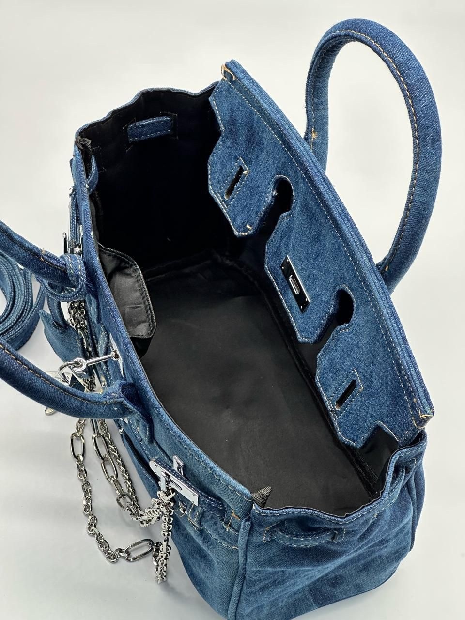 джинсовая сумка в стиле hermes birkin,джинсовая сумка в стиле hermes birkin diaya,сумка женская черная,джинсовая сумка в стиле биркин черная 35см,сумка