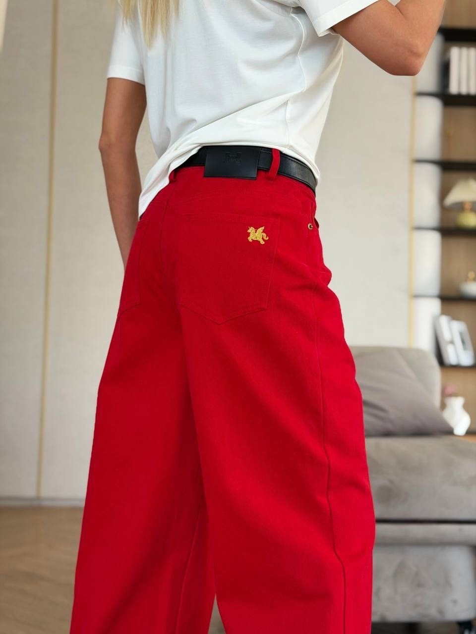 джинсы красные,джинсы женские,джинсы мом,джинсы широкие,красные брюки