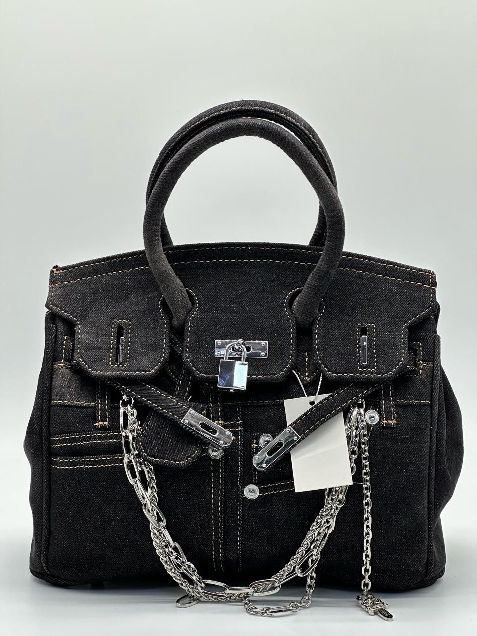 джинсовая сумка в стиле hermes birkin,джинсовая сумка в стиле hermes birkin diaya,сумка женская черная,джинсовая сумка в стиле биркин черная 35см,сумка