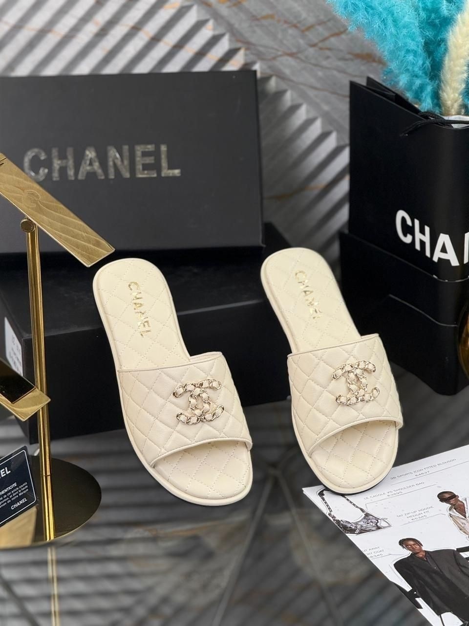 шлепки шанель,шлепанцы женские,шлепанцы chanel,,бежевые шлепки шанель
